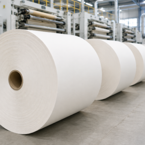 Tissue paper jumbo rolls made from virgin, bamboo and sugarcane pulp.